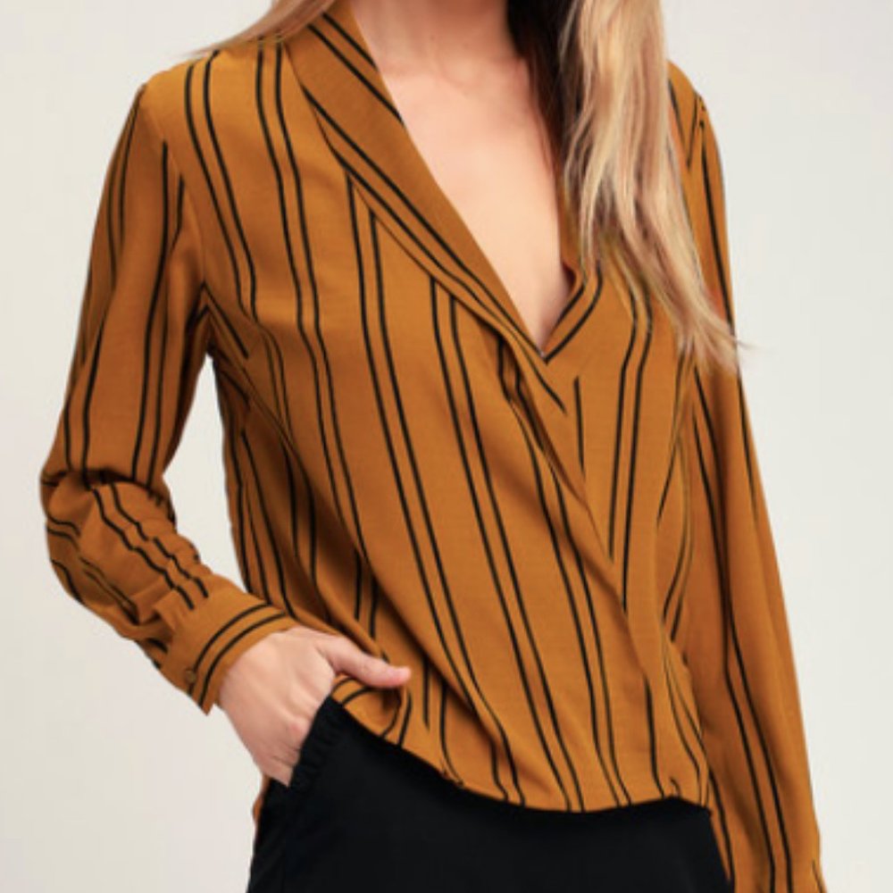 Lush Mustard Yellow Striped Long Sleeve Top